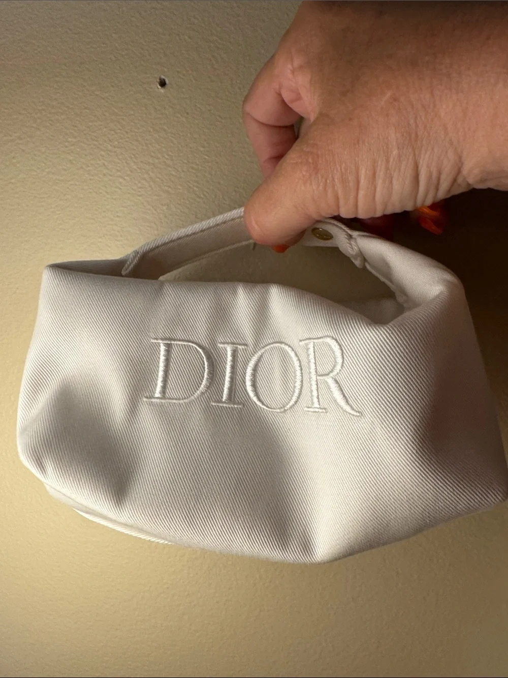Dior Cream Embroidered Logo Makeup Pouch w/Snap Handle Bundle